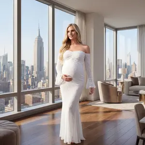 Lace Off-Shoulder Mermaid Maternity Baby Shower Long Dress