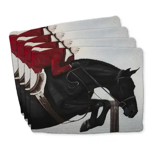 360 Stand Braided Polyester Placemats Set of 4 - 14x18 in, Stylish Horse Riding Competition Themed Kitchenware with Coasters for Home Decor, Coasters Home Decor