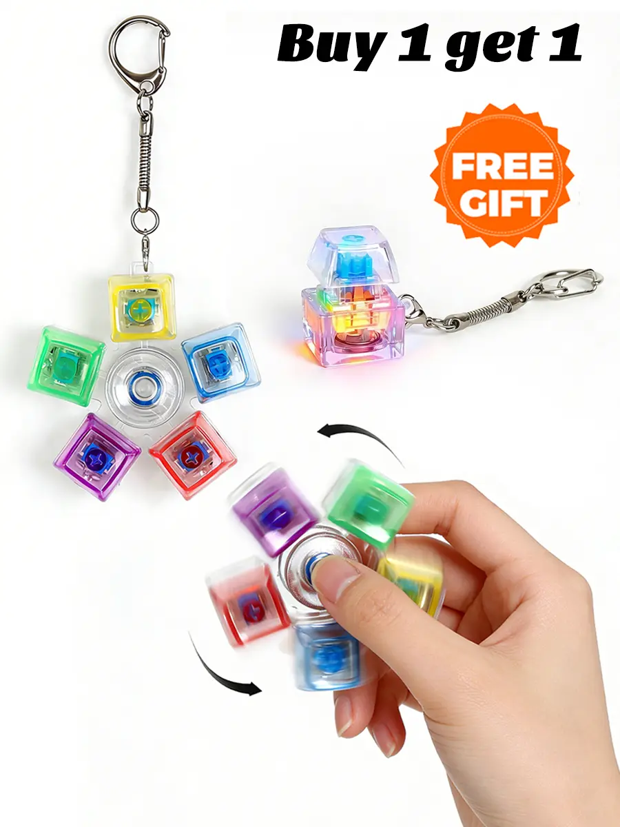 [Buy 1 Get 1 Free] Keyboard Fidget Spinner Keychain, Compact Unisex EDC Stress Relief Toy with Smooth Spinning, Oddly Satisfying Clicks, Anxiety Relief Spin, Glow for Focus, ADHD Focus Fidget, Ideal Teen Gift