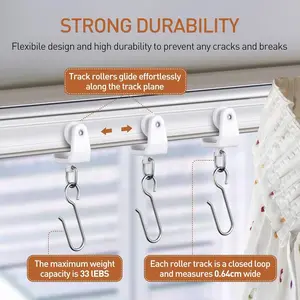 Ceiling Mounted Curtain Track Set, Metal Shower S-Hook Linear & Curved Roller, Ceiling Installation Curtain Hooks with Rollers, Smooth Rolling, Complete Set