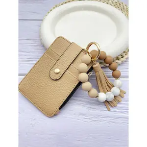 1pcs minimalist style, featuring marble-patterned silicone beads handcrafted into a western cowboy bag, wrist keychain, women's wallet card holder, bracelet key ring, Keychain Wristlet, perfect gift for friends or mothers