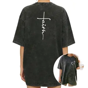 Women's Washed Heart Cross T-Shirt – Fashion Faith Jesus Print, Loose Short Sleeve Summer Tee