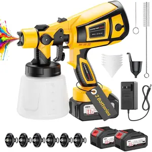 2025 Sprayer with 650W Copper Motor, Sprayer Gun with 6 Brass Nozzles, 2 Batteries & 1000ml Container, Sprayer for Painting Graffiti Fence Wall