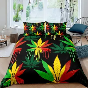 Feelyou Vibrant Leaves Decorative Duvet Cover Set, Microfiber Bedroom Bedding Set, Cannabis Leaf Pattern Bedspread Cover for Bedroom Decor (No Comforter Included)