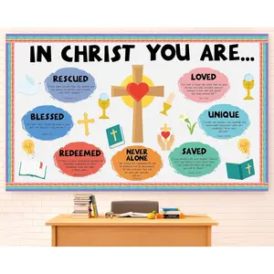 Christian  Bulletin Board Decoration Set Religious Cross  Paper Cutouts You are Positive Inspirational Motivational Borders Sunday Church Fall Winter School Classroom Prayer Board Supplies
