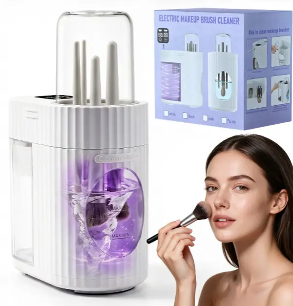 3-in-1 USB-Powered Electric Makeup Brush Cleaner & Dryer - Hassle-Free Plug-and-Go, Low-Noise, Built-in Adjustable Timer (30-90 Min), Portable Fast-Drying Cleansing Tool for All Cosmetic Brushes & Sponges, White Beauty Lover Gift
