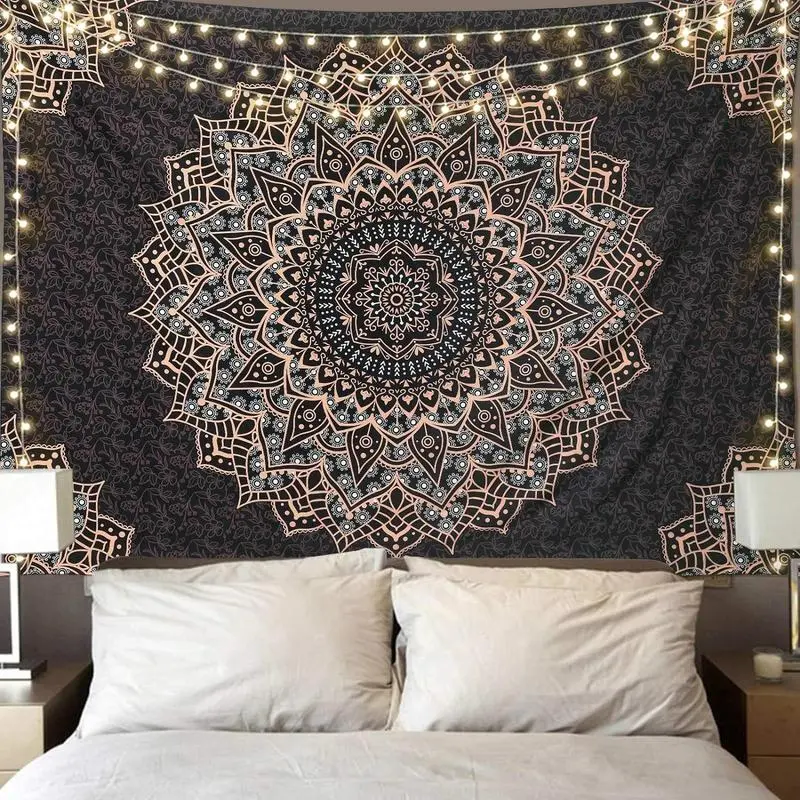 Mandala Tapestry Wall Hanging Psychedelic Aesthetic Indian Hippie Wall Decor Bohemian Wall Art Boho Home Decoration for Bedroom,Living Room Boho Floral Design photography supply school dormitory apartment