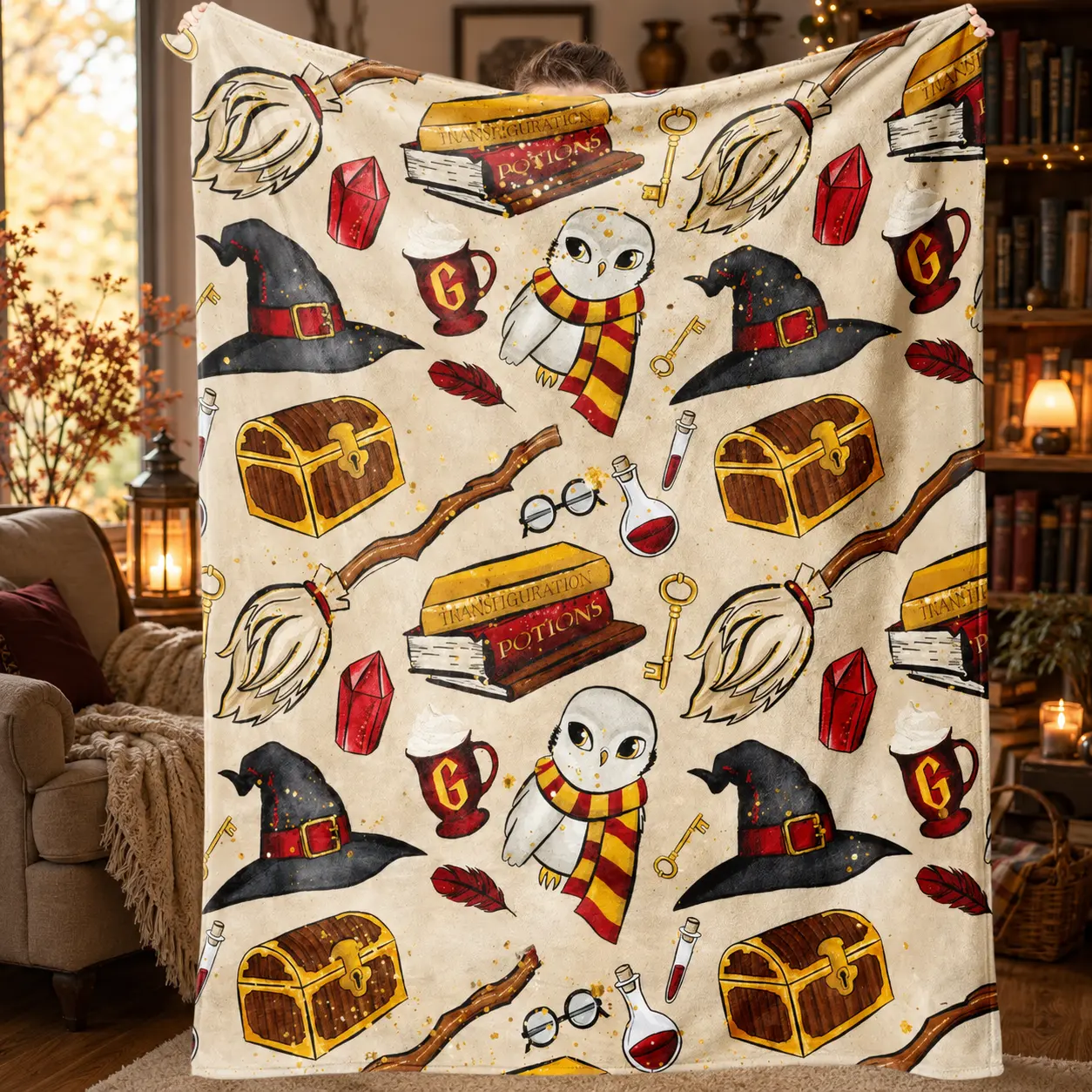 Harry Potter Wizard Pattern Flannel Throw Blanket Official Licensed Magic Theme Soft Cozy Fleece Blanket for Bedroom Sofa Couch Halloween Christmas Gift