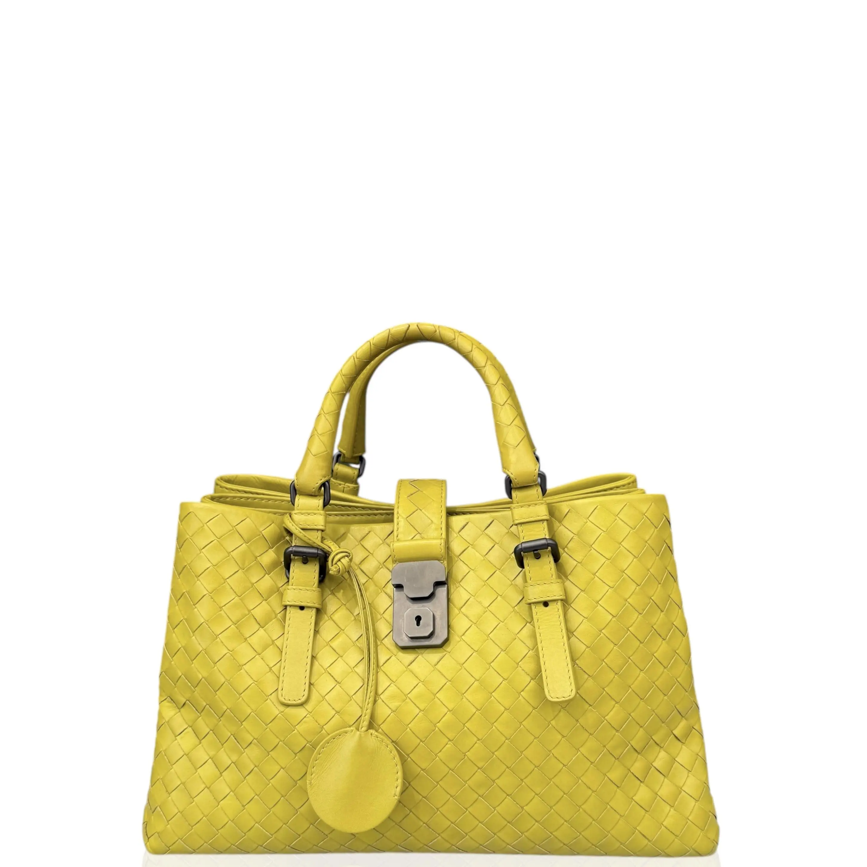 Pre-owned BOTTEGA VENETA Leather tote bags Small Roma Tote Bag Calfskin Intrecciato Green (ym012626a9)