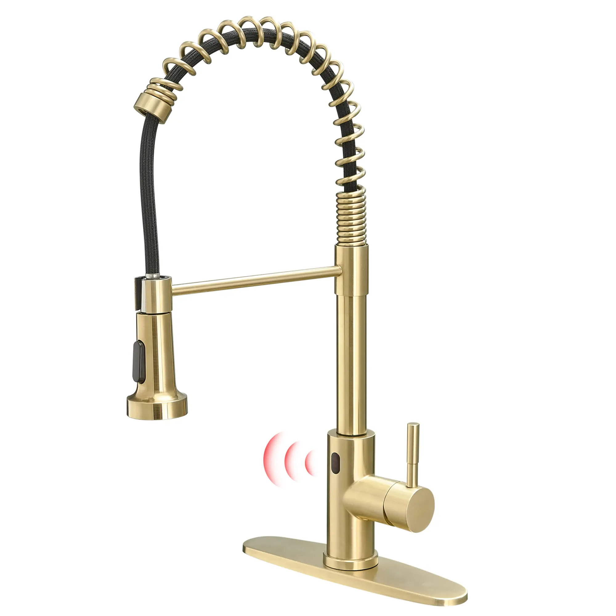 New Single Handle Induction Gooseneck Pull Down Sprayer Kitchen Faucet in Brushed Gold