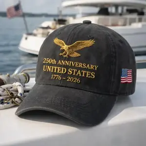 United States 250th Anniversary Hat 1776–2026 White Eagle Embroidered Cap Custom Name Patriotic USA Flag Embroidered in America Veteran Gift