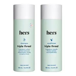 Hers Triple Threat Shampoo and Conditioner Set for Women- Thickening, Moisturizing, Reduces Shedding- Color Safe Hair Loss Shampoo and Conditioner- 2 pack, 6.4oz
