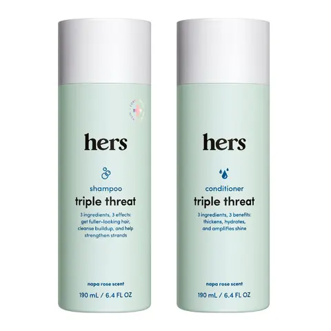 Hers Triple Threat Pumpkin Haircare 2-Pcs Set - Women's Gentle Biotin Shampoo & Conditioner, Thickening, Moisturizing, Reduces Shedding, Color Safe, 6.4oz Each