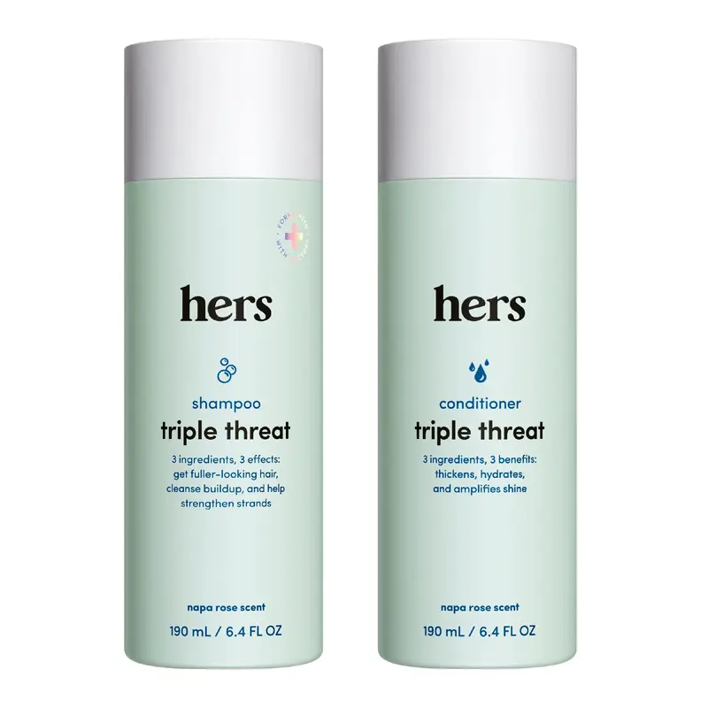 Hers Triple Threat Pumpkin Haircare 2-Pcs Set - Women's Gentle Biotin Shampoo & Conditioner, Thickening, Moisturizing, Reduces Shedding, Color Safe, 6.4oz Each