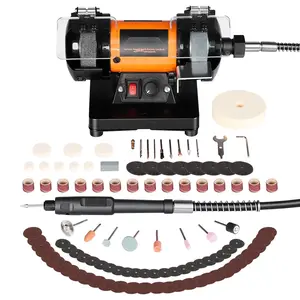 Bench Buffer Polisher With Variable Speed 8300-10600 RPM, Polishing And Buffing Machine Includes Grinding Wheel, Fiber Wheel, Wool Felt Wheels, 100-Piece Accessory Kit For Jewelry, Wood, Metal, Raw Stone, Jade And DIY Projects