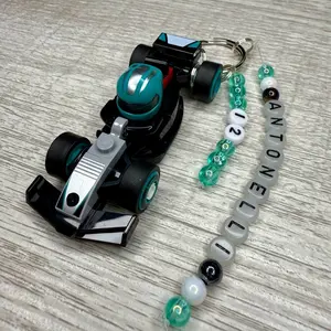 Kimi Antonelli Mini Car Keychain with Unique Beaded Name Charm and Detailed Racing Car Design for Car Enthusiasts