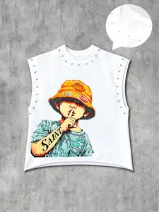 Men's Trendy Casual Fitted Vest, Fun Kids Graphic Pattern Print Design, Comfortable Fabric, Unique Style for Young Men, Streetwear and Party Wear, Graphic Tank Top, Stylish Tank