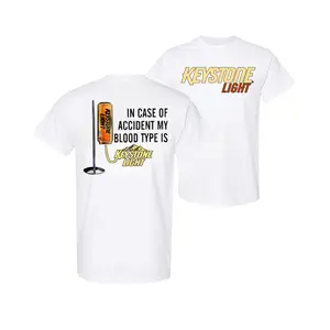 Keystone Light Blood Type T Shirt, Funny Beer Can IV Bag with Bold Text Graphic, 2 Sides Drinking Humor Tee, Soft Cotton Blend Shirt, Streetwear for Men and Women, Gift for Beer Lovers