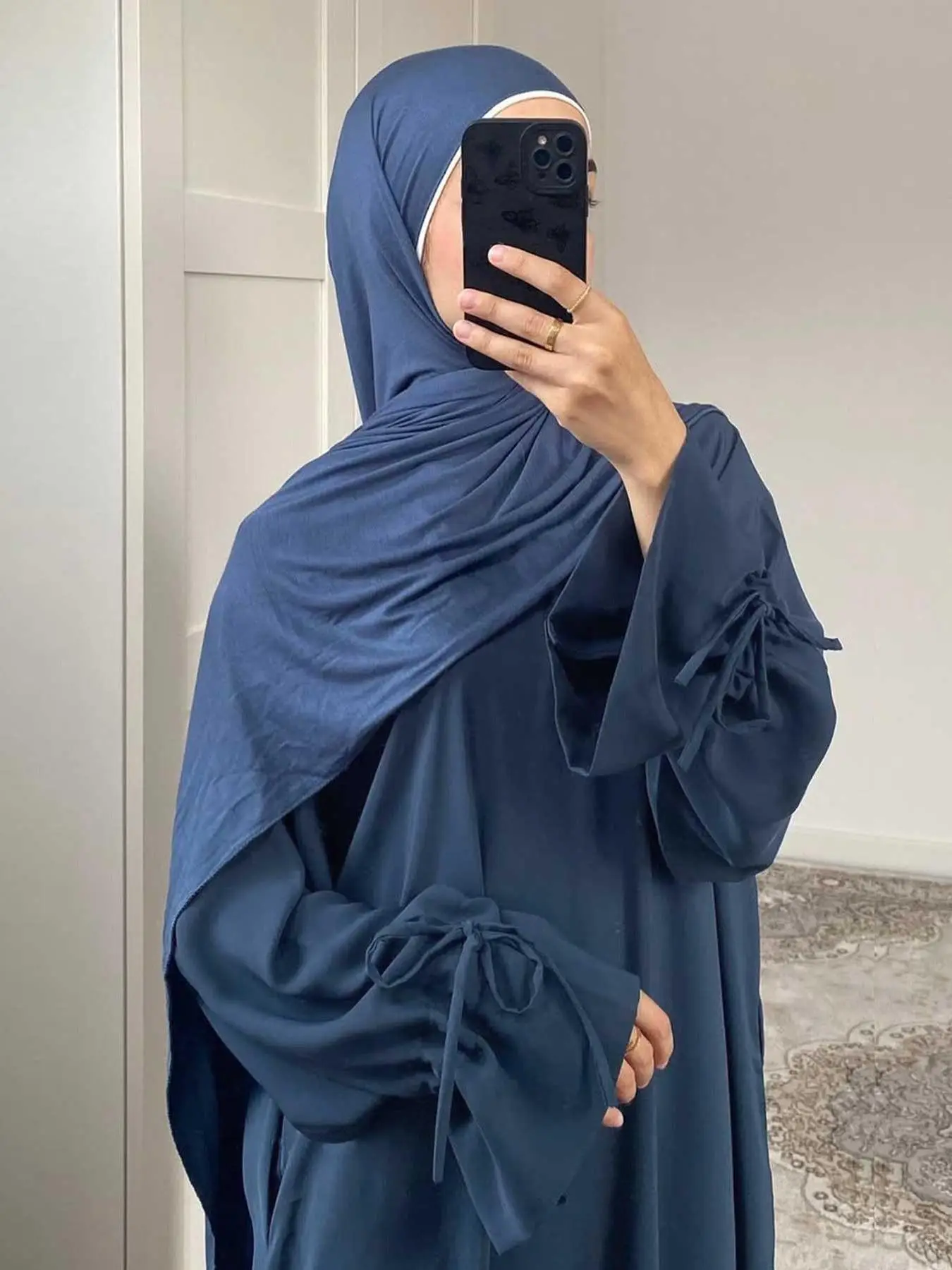 Women's Solid Color Dress, Elegant Long Sleeve Round Neck Muslim Dress for Vacation Holiday, Ladies Islamic Clothing for All Seasons