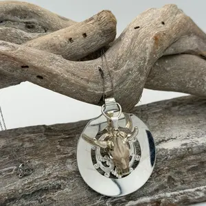 Silver Plated Slotted Spoon Necklace with Unique Bull Skull Pendant for Stylish Accessories