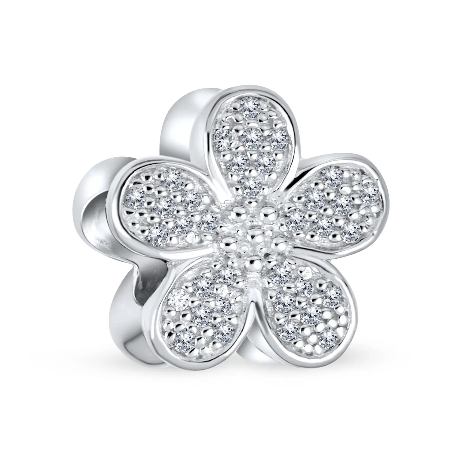 .925 Sterling Silver Sparkling Clear CZ Pave OF Flower Shape Daisy Charm Bead for Bracelet