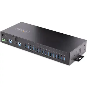 Startech Industrial USB 3.0 Hub with 5Gbps, Metal, DIN - Surface - Rack Mountable - ESD Protection - Terminal Block Power upto 120W Shared USB Char, Black