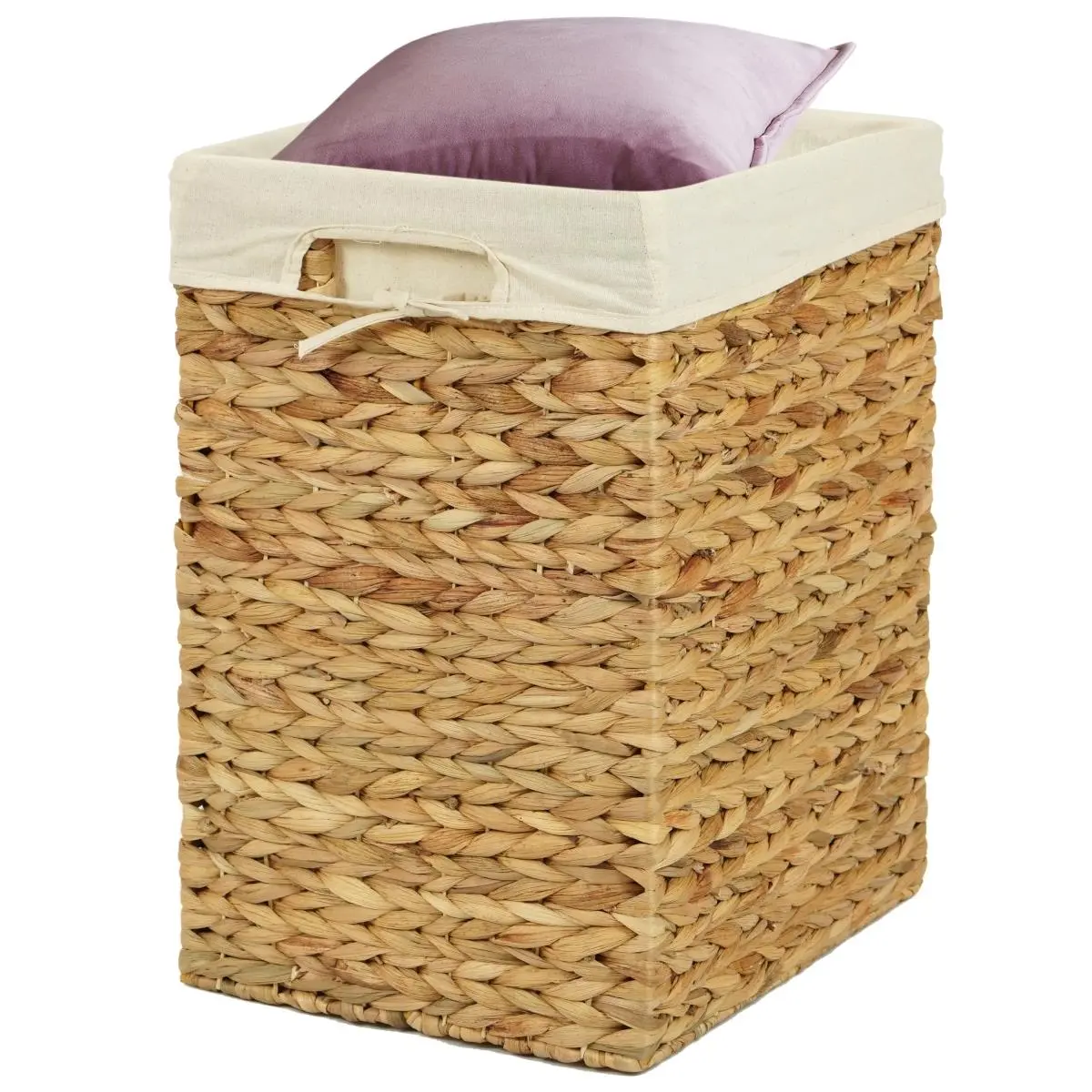 Vintiquewise Handmade Medium Rectangular Water Hyacinth Wicker Laundry Hamper - Tight Weave, Natural, Lidded, Washable Cotton Linen Storage Organizer for Bathroom