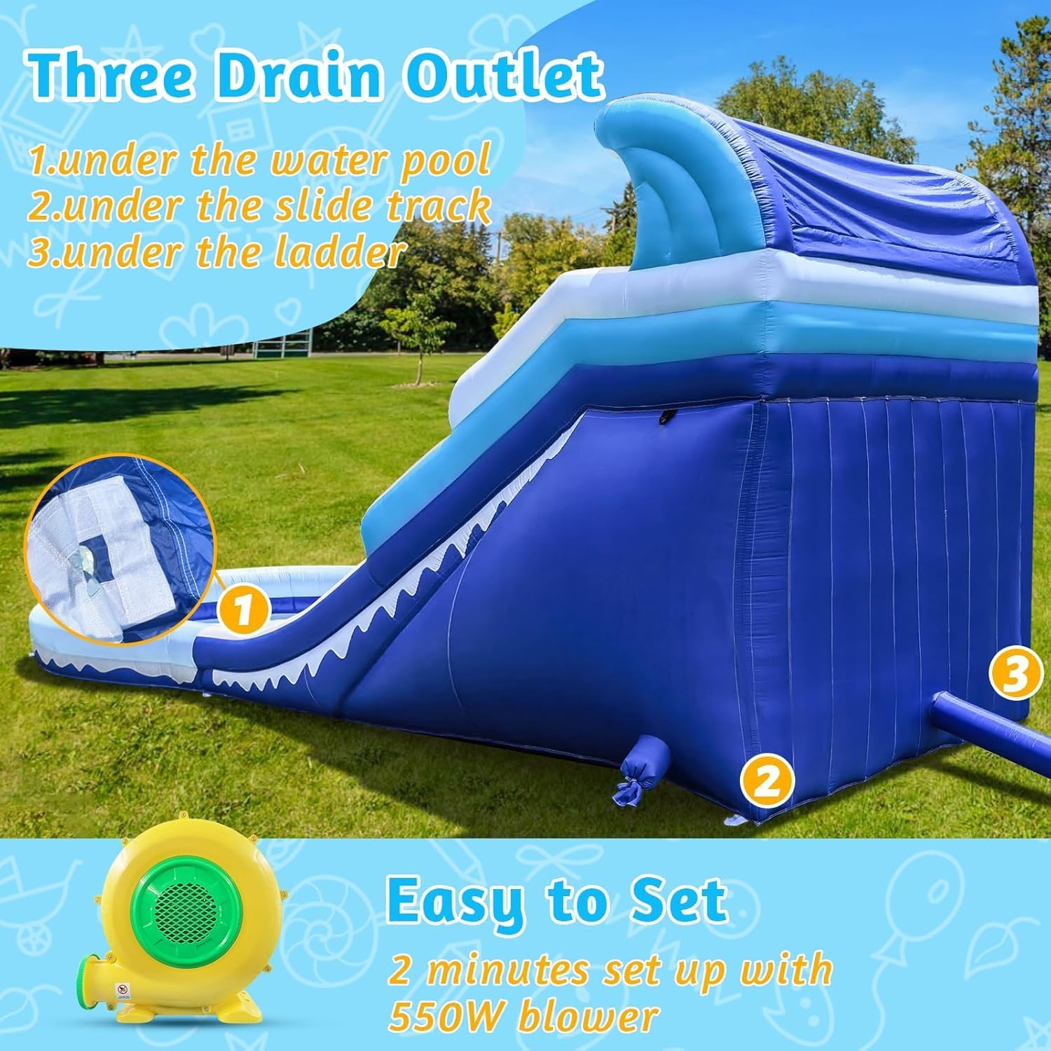 Large Inflatable Water Slide Swimming Pool Play Center Triple Water Slides & Lightweight Premium Water Slide Bounce House 20.6x9.5x9.3Ft,Wet Dry Use for Backyard Party (with Blower)