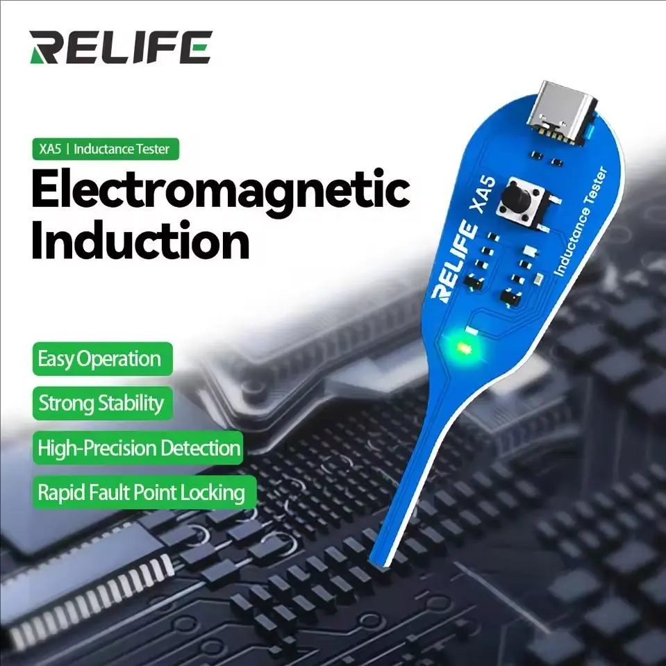 Type-C Inductance Tester Motherboard Coil Tester Electronic Circuit Board Inductor Detector for Phone Motherboard Component Repair Electronic Component Testing Electromagnetic Induction High Precision Detection Quick Fault Check Tool RELIFE XA5