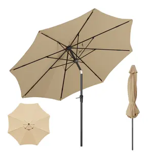 9ft Outdoor Patio Umbrella with One Push Button Tilt and Crank, 8 Sturdy Fiberglass Ribs Market Table Umbrella