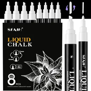 White Liquid Chalk Marker Pen - 8 Wet Erase Chalkboard Markers for Blackboard, Signs, Windows, Glass, 4.5-6mm Reversible Tip & 0.7-1mm Fine Tip