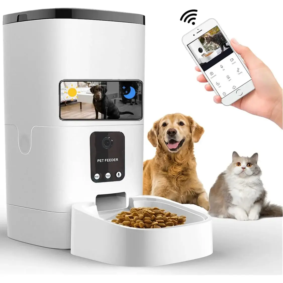 "6L Automatic Pet Feeder with 1080P Camera – App-Controlled Smart Feeder for Cats & Dogs, Timed Feeding, Voice Recorder, and Dual Power Supply MEYUAN-TECH