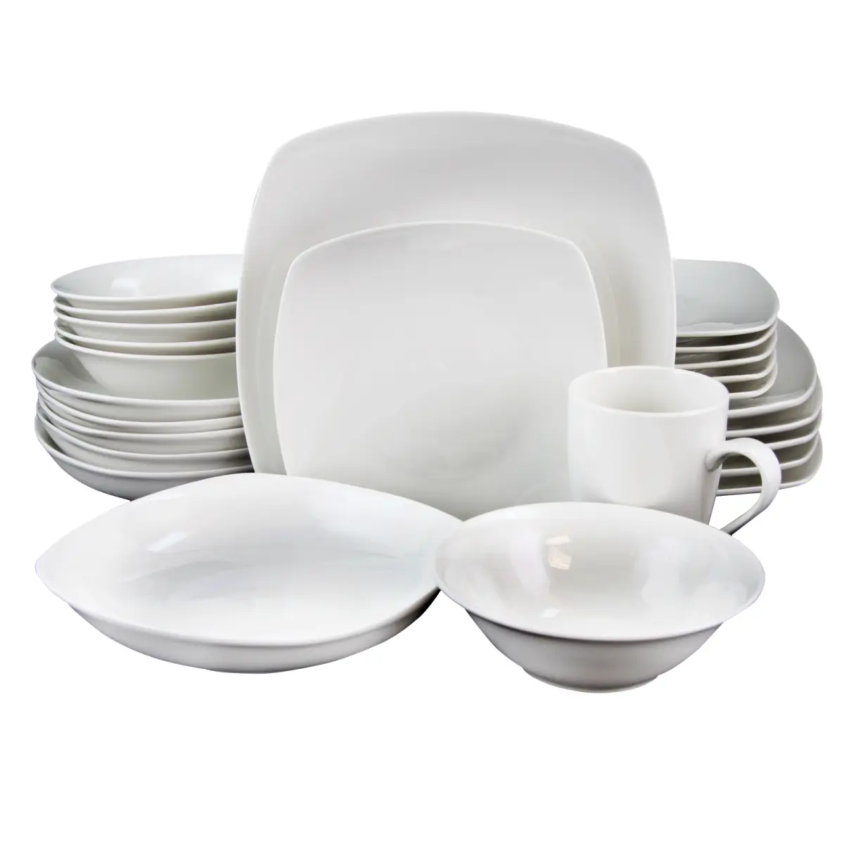 212 MAIN Hagen Square Porcelain Dinnerware Set - 30-Piece White Tableware Set with Oven-Safe Bowls, 10 oz Cups, Dinnerware Sets, 10 Oz Cup