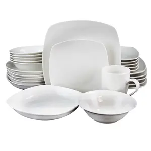 212 MAIN Hagen Square Porcelain Tableware Set - 30-Piece White Dinnerware Set with Oven-Safe Bowls