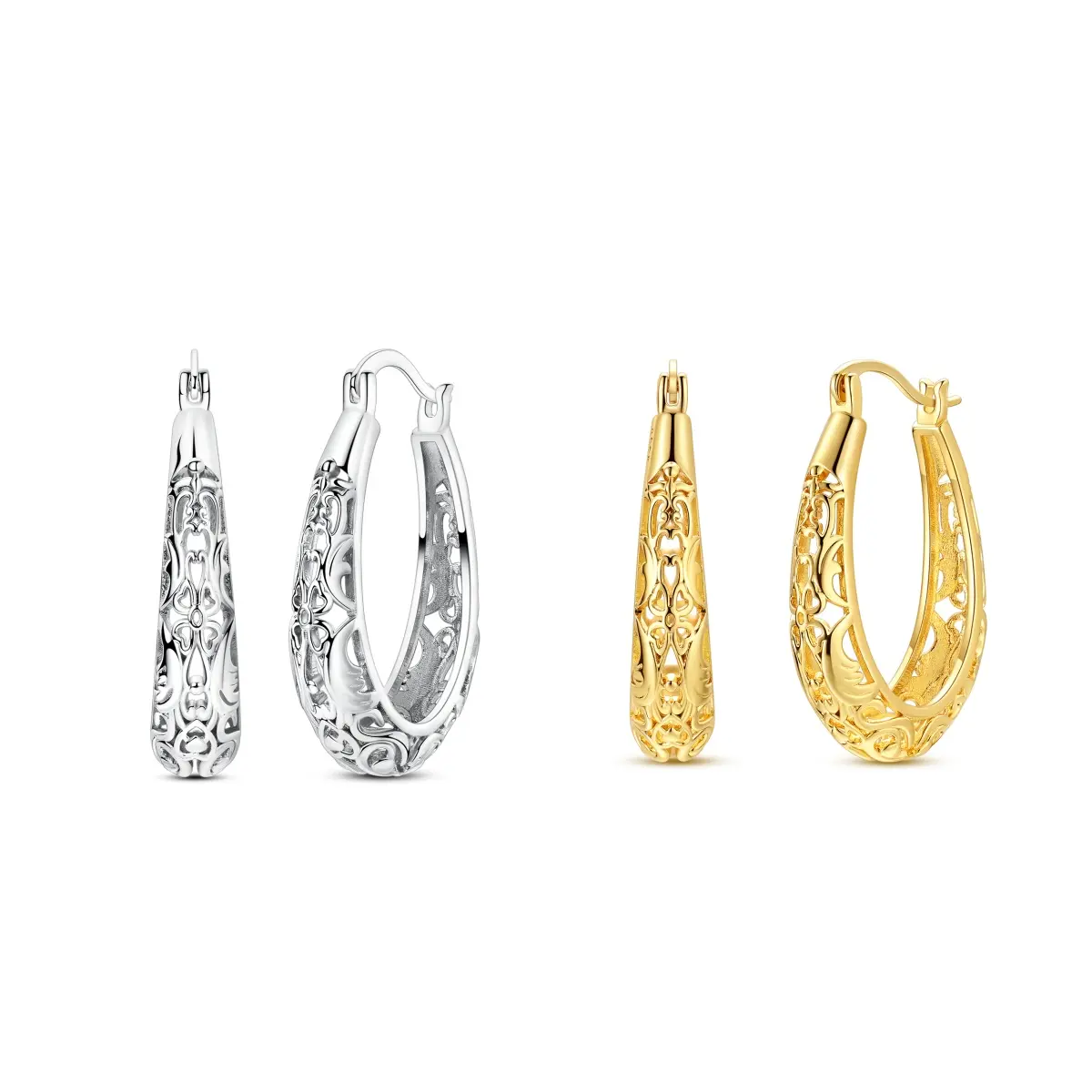 MULA Vintage Floral Vine Hoop Earrings for Women | S925 Sterling Silver White Gold Plated Filigree | Hypoallergenic & Nickel-Free | Large Lightweight Gift for Mom