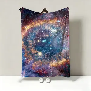 Flannel blanket with printed stunning starry sky galaxy astronaut perspective, cotton-like texture, popular office nap small blanket, shawl, sofa throw, air-conditioning blanket, plush children's small blanket, customizable