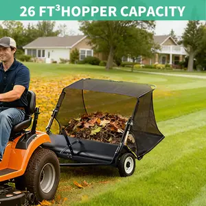 52inch Tow Behind Lawn Sweeper,26 cu. ft Large Capacity,Heavy Duty, Folding Leaf Collector with Dumping Rope,Adjustable Sweeping Height for Yard, Lawn, Farm