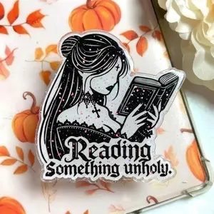 Reading Something Unholy Phone Grip, Dark Romance Bookish Accessory, Funny Gothic Kindle Stand, Smutty Book Club Gift, Spooky Girl Griptok, Book Worm Decor