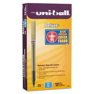 Uni-Ball UBC60027 0.5 mm Micro Blue Ink Metallic Gray Barrel Deluxe Stick Roller Ball Pen - 1 Dozen