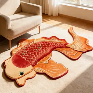 Creative Koi Fish Print Carpet, Foldable Plush Fluffy Bedroom Rug for Living Room Bedroom Balcony, Easy Care Large Area Mat, Minimalist Style