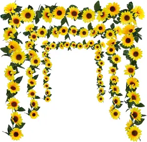 3 Pack Artificial Sunflower Garland, 7.5ft/Strand Silk Sunflowers Hanging Vines Flowers with Green Leaves for Room Kitchen Garden Birthday Wedding Baby Shower Party Table Decor Large
