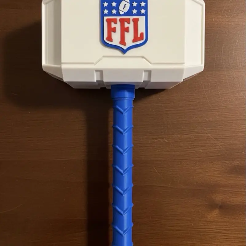 Fantasy Football trophy Thor inspired hammer and rock stand