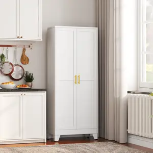 71" x 30" x 15" Kitchen Pantry Cabinet, 4-Tier Storage Cupboard with Doors and Adjustable Shelves, Freestanding Organizer for Laundry Room, Kitchen, Pantry & Home, Space-Saving Sideboard living furniture organization tall steel frame farmhouse metal