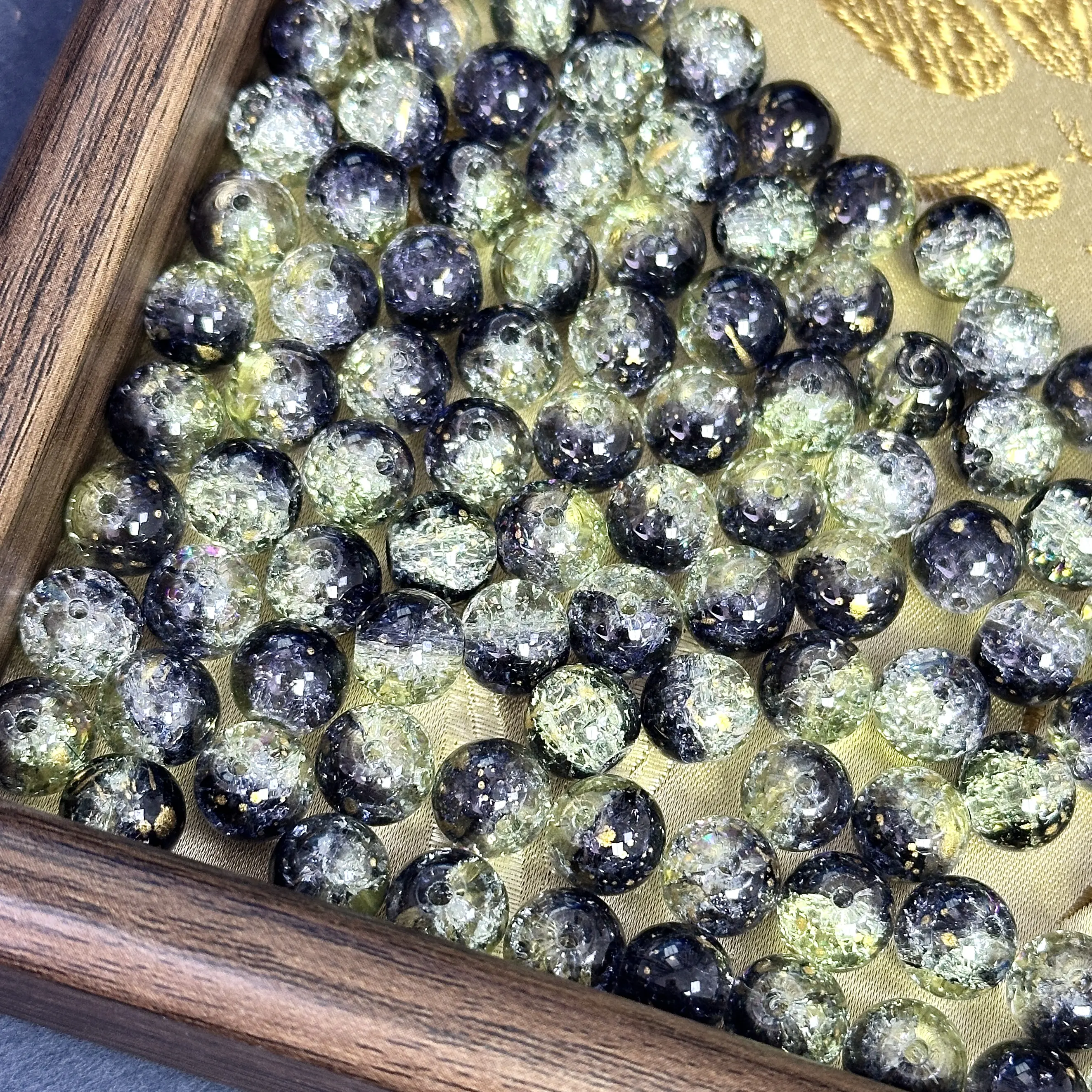【DIY02】10mm Two-tone With Gold Decorate Crackle Bead 50ml