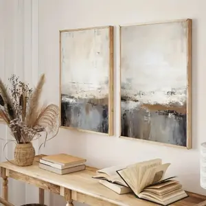 2pcs Watercolor Abstract Minimalist Neutral Nature Landscape Canvas Art Wall Poster, Wooden Frame Art Wall Decoration Home Living Room Decor Gift