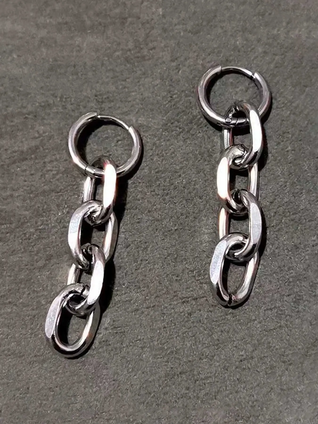 Hip Hop Punk Thick Chain Fringe Detail Stainless Steel Earrings, Simple Rock Unisex Couple Party Street Style Earrings, Unique Fashion Jewelry, Couple Matching Accessories