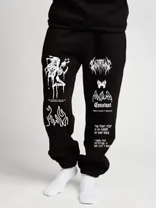 Skull Pattern Women's Sweatpants, Cute Loose Fit for Unisex Daily Wear, Fleece Lined for Warmth in Fall & Winter