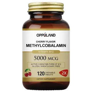 Oppuland Vitamin B12 5000MCG | Easy to Take Cherry Flavored Chewable Tablets | Methylcobalamin for Energy Metabolism and Supporting Nervous System 60ct/120ct Healthcare Supplement