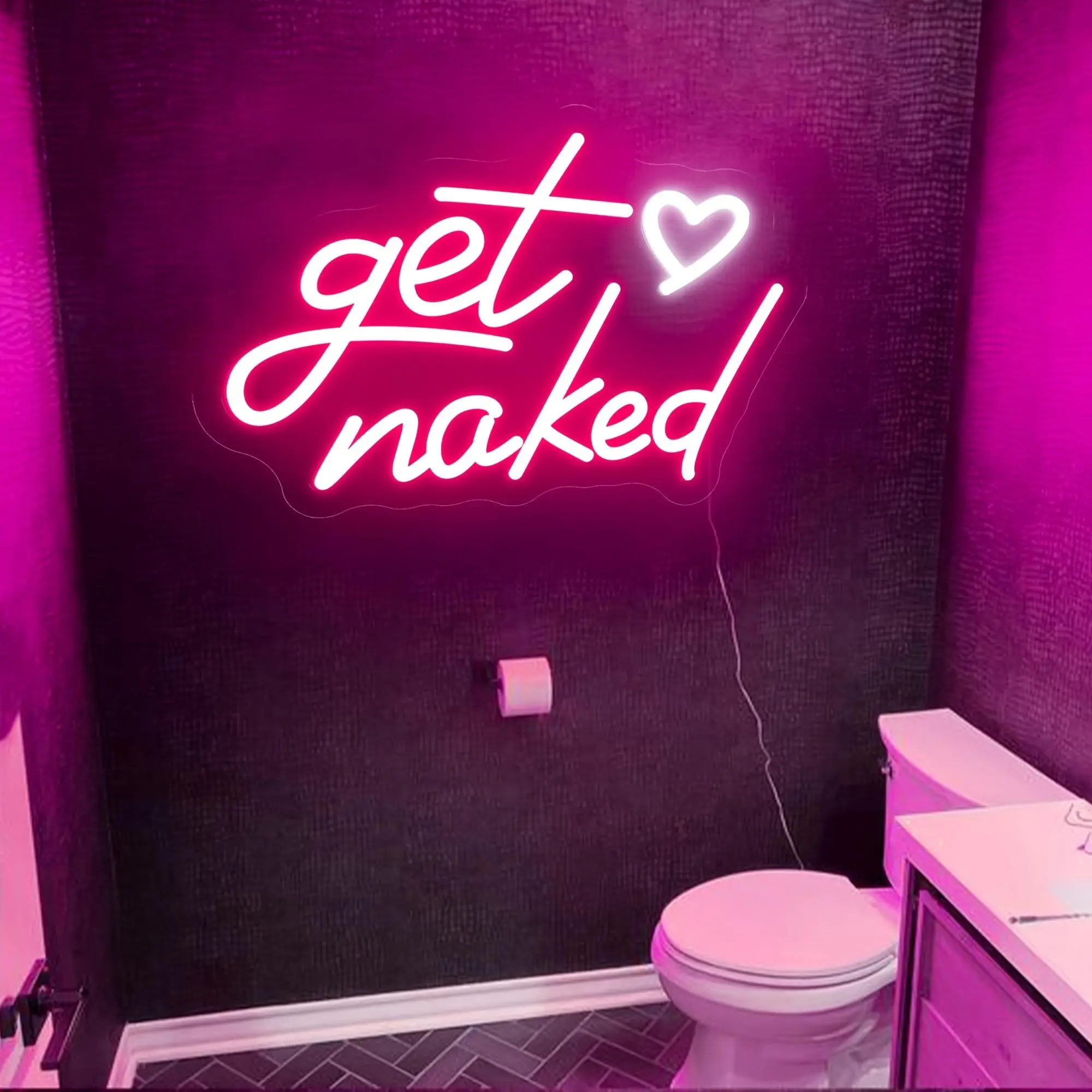 ROSNEK Pink Neon "Get Naked" Wall Decor Sign, USB-Powered LED Ambient Light with Wall Mount & LED Strips, Interior LED Lights for Bedroom Girly Spaces, Bedroom Decor Gift for Boyfriends