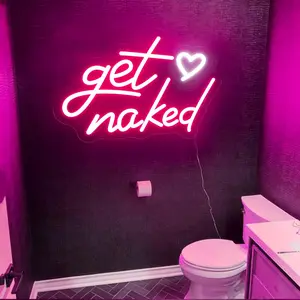 ROSNEK Get Naked Neon Signs for Wall Decor USB-Powered LED Lights for Bedroom Man Cave Bar Party Pub Decoration Pink Neon Light Gift for Boyfriend Girls